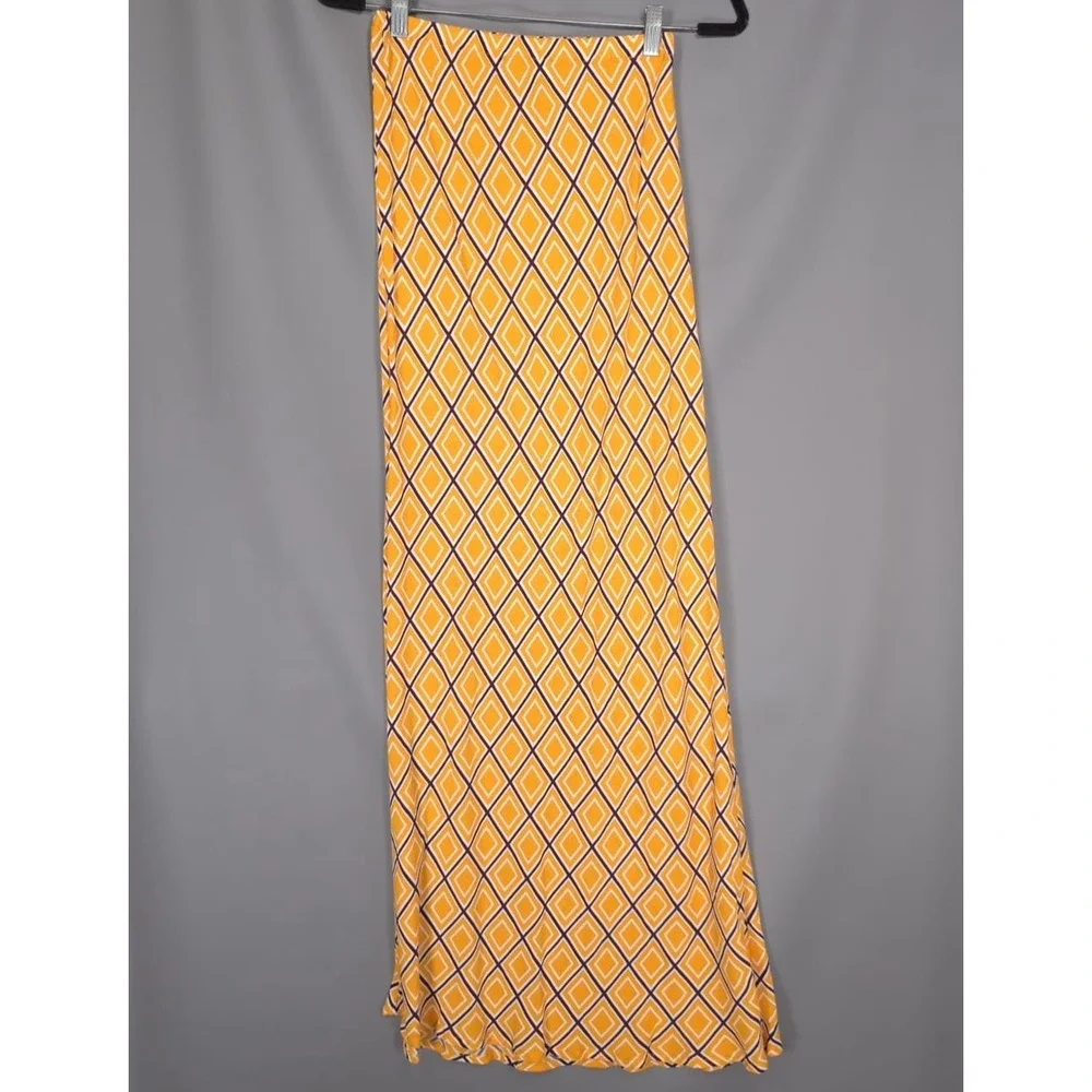 FAITHFULL THE BRAND Yellow Geometric Maxi Skirt 100% Rayon Women Size 4‎ SMALL